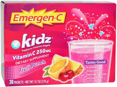 Emergen-C, Kidz, Fruit Punch, 30 Packets, 9.7 oz (276 g) ,الفيتامينات، فيتامين ج، المكملات الغذائية للأطفال