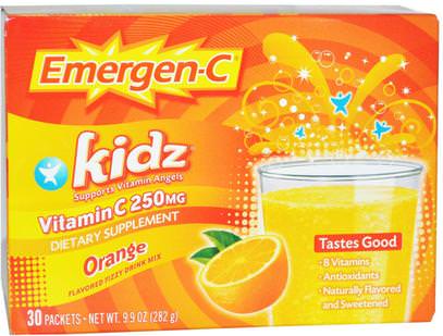 Emergen-C, Kidz, Orange, 30 Packets, 9.9 oz (282 g) ,الفيتامينات، فيتامين ج، المكملات الغذائية للأطفال