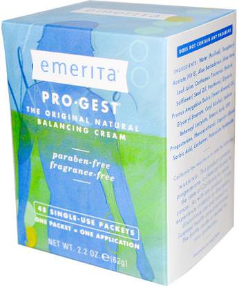 Emerita, Pro-Gest, Balancing Cream, Fragrance Free, 48 Single-Use Packets, 2.2 oz (62 g) ,والصحة، والمرأة، ومنتجات كريم البروجسترون