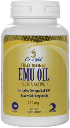 Emu Gold, Fully Refined EMU Oil, Ultra Active, 750 mg, 90 Softgels ,المكملات الغذائية، إيفا أوميجا 3 6 9 (إيبا دا)، الجلد، النفط إمو