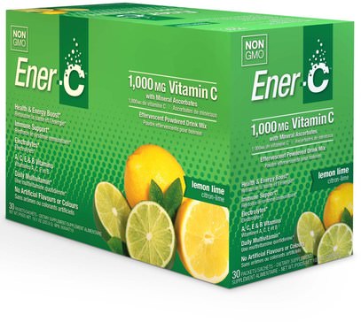 Ener-C, Vitamin C, Effervescent Powdered Drink Mix, Lemon Lime, 30 Packets, 10.1 oz. (285.6 g) ,الفيتامينات، فيتامين ج