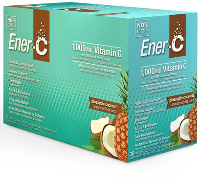 Ener-C, Vitamin C, Effervescent Powdered Drink Mix, Pineapple Coconut, 30 Packets, 9.7 oz (274.8 g) ,الفيتامينات، فيتامين ج