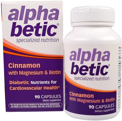 Enzymatic Therapy, Alpha Betic, Cinnamon with Magnesium & Biotin, 90 Capsules ,الأعشاب، القرفة استخراج، المكملات الغذائية