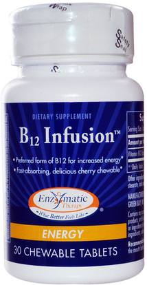 Enzymatic Therapy, B12 Infusion, Energy, 30 Chewable Tablets ,الفيتامينات، فيتامين ب
