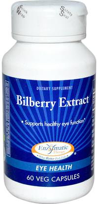 Enzymatic Therapy, Bilberry Extract, Eye Health, 60 Veggie Caps ,والمكملات الغذائية، والصحة، والعناية بالعين، والرعاية الرؤية