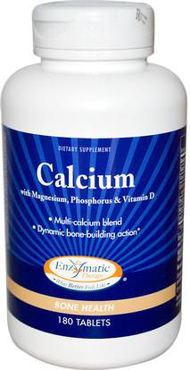 Enzymatic Therapy, Calcium, with Magnesium, Phosphorus & Vitamin D, 180 Tablets ,المكملات الغذائية، والمعادن، والكالسيوم