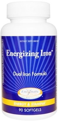 Enzymatic Therapy, Energizing Iron, Dual Iron Formula, 90 Softgels ,المكملات الغذائية، والمعادن، والحديد