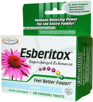 Enzymatic Therapy, Esberitox, Supercharged Echinacea, 200 Chewable Tablets ,المكملات الغذائية، المضادات الحيوية