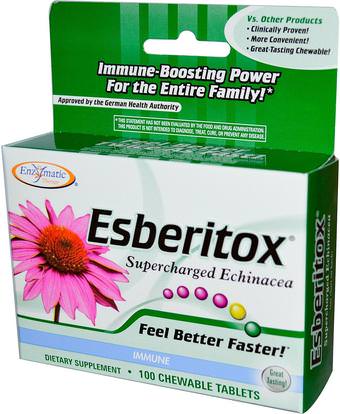Enzymatic Therapy, Esberitox, Supercharged Echinacea, Immune, 100 Chewable Tablets ,المكملات الغذائية، المضادات الحيوية