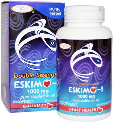 Enzymatic Therapy, Eskimo-3, Double Strength, 1000 mg, 90 Softgels ,المكملات الغذائية، إيفا أوميجا 3 6 9 (إيبا دا)، زيت السمك