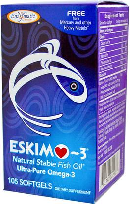Enzymatic Therapy, Eskimo-3, Ultra-Pure Omega-3, 105 Softgels ,المكملات الغذائية، إيفا أوميجا 3 6 9 (إيبا دا)، زيت السمك