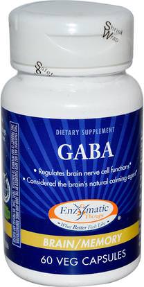 Enzymatic Therapy, GABA, Brain/Memory, 60 Veggie Caps ,المكملات الغذائية، غابا (حمض غاما أمينوبوتيريك)