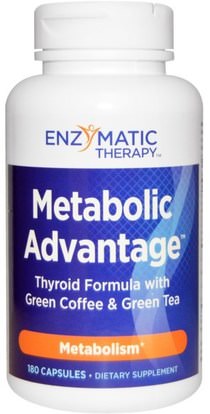 Enzymatic Therapy, Metabolic Advantage, Thyroid Formula with Green Coffee & Green Tea, Metabolism, 180 Capsules ,والمكملات الغذائية، ومضادات الأكسدة