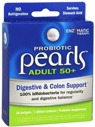 Enzymatic Therapy, Probiotic Pearls Adult 50+, 30 Softgels ,المكملات الغذائية، البروبيوتيك
