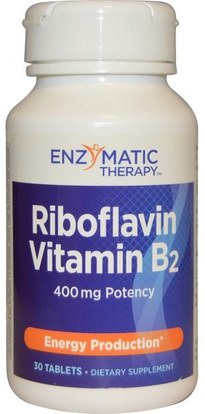 Enzymatic Therapy, Riboflavin Vitamin B2, Energy Production, 400 mg, 30 Tablets ,الفيتامينات، فيتامين ب