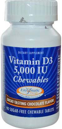 Enzymatic Therapy, Vitamin D3, Chocolate Flavor, 5,000 IU, 90 Chewable Tablets ,الفيتامينات، فيتامين d3