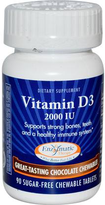 Enzymatic Therapy, Vitamin D3, Sugar-Free Chocolate, 2,000 IU, 90 Chewable Tablets ,الفيتامينات، فيتامين d3