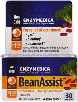 Enzymedica, BeanAssist, 30 Capsules ,المكملات الغذائية، والإنزيمات