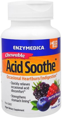 Enzymedica, Chewable Acid Soothe, Berry Flavor, 30 Chewable Tablets ,والصحة، والهضم، والمعدة، حرقة و جيرد، حرقة
