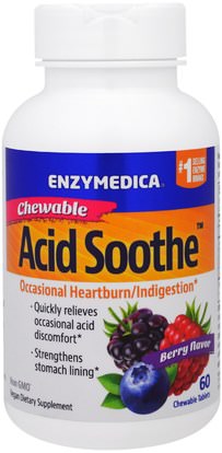Enzymedica, Chewable Acid Soothe, Berry Flavor, 60 Chewable Tablets ,والصحة، والهضم، والمعدة، حرقة و جيرد، حرقة