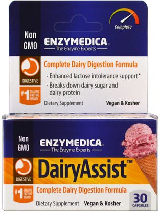 Enzymedica, DairyAssist, 30 Capsules ,المكملات الغذائية، والإنزيمات
