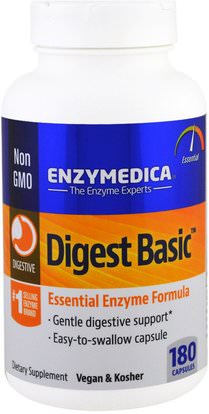 Enzymedica, Digest Basic, Essential Enzyme Formula, 180 Capsules ,والمكملات الغذائية، والإنزيمات الهاضمة