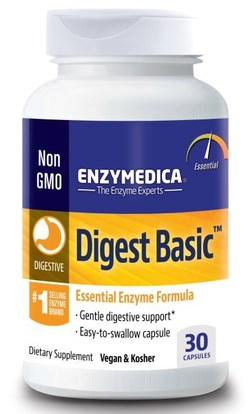 Enzymedica, Digest Basic, Essential Enzyme Formula, 30 Capsules ,والمكملات الغذائية، والإنزيمات الهاضمة