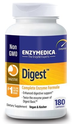Enzymedica, Digest, Complete Enzyme Formula, 180 Capsules ,والمكملات الغذائية، والإنزيمات الهاضمة