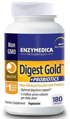 Enzymedica, Digest Gold + Probiotics, 180 Capsules ,المكملات الغذائية، البروبيوتيك، استقرت البروبيوتيك