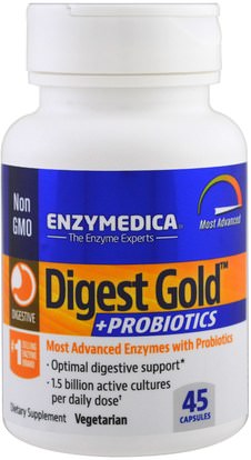 Enzymedica, Digest Gold + Probiotics, 45 Capsules ,المكملات الغذائية، والإنزيمات