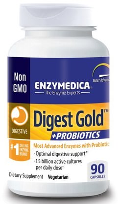 Enzymedica, Digest Gold + Probiotics, 90 Capsules ,المكملات الغذائية، البروبيوتيك، استقرت البروبيوتيك