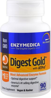 Enzymedica, Digest Gold with ATPro, Most Advanced Enzyme Formula, 90 Capsules ,المكملات الغذائية، والإنزيمات