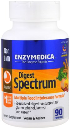 Enzymedica, Digest Spectrum, 90 Capsules ,والمكملات الغذائية، والإنزيمات الهاضمة