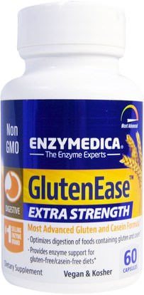 Enzymedica, GlutenEase, Extra Strength, 60 Capsules ,والمكملات الغذائية، والإنزيمات الهاضمة