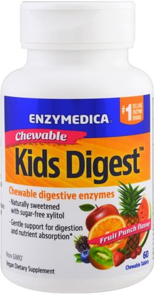 Enzymedica, Kids Digest, Chewable Digestive Enzymes, 60 Chewable Tablets ,والمكملات الغذائية، والإنزيمات الهاضمة