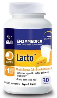 Enzymedica, Lacto, Most Advanced Dairy Digestion Formula, 30 Capsules ,والمكملات الغذائية، والإنزيمات الهاضمة