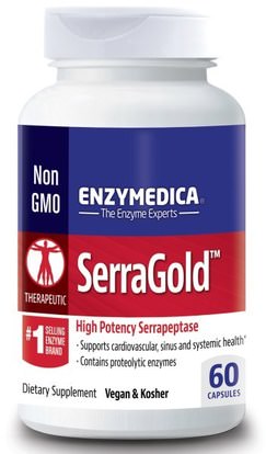 Enzymedica, SerraGold, High Activity Serrapeptase, 60 Capsules ,والمكملات الغذائية، والانزيمات، سيرابيبتاس
