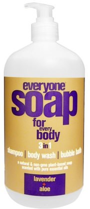 EO Products, Everyone Soap for Every Body, 3 In One, Lavender + Aloe, 32 fl oz (946 ml) ,حمام، الجمال، الشعر، فروة الرأس، الشامبو، مكيف