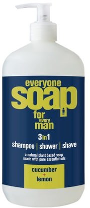 EO Products, Everyone Soap for Every Man, 3 in 1, Cucumber + Lemon, 32 fl oz (960 ml) ,حمام، الجمال، شعر، فروة الرأس، الشامبو، مكيف، الحلاقة