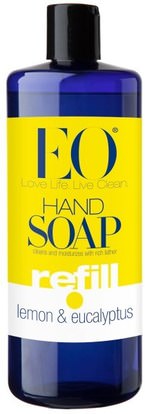 EO Products, Hand Soap, Refill, Lemon & Eucalyptus, 32 fl oz (946 ml) ,حمام، الجمال، الصابون