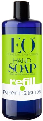 EO Products, Hand Soap, Refill, Peppermint & Tea Tree, 32 fl oz (960 ml) ,حمام، الجمال، الصابون، الغيارات