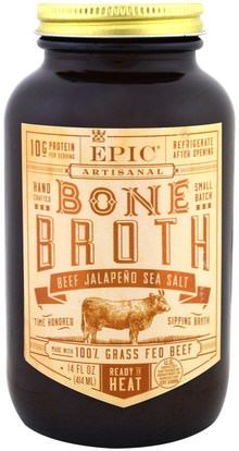 Epic Bar, Artisanal Bone Broth, Beef Jalapeno Sea Salt, 14 fl oz (414 ml) ,الصحة، العظام، هشاشة العظام، الصحة المشتركة، مرق العظام، الغذاء، كيتو ودية