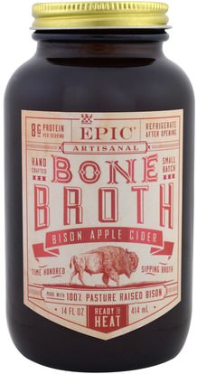Epic Bar, Artisanal Bone Broth, Bison Apple Cider, 14 fl oz (414 ml) ,الصحة، العظام، هشاشة العظام، الصحة المشتركة، مرق العظام، الطعام، المعكرونة و الحساء