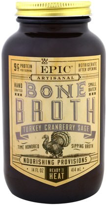 Epic Bar, Artisanal Bone Broth, Turkey Cranberry Sage, 14 fl oz (414 ml) ,الصحة، العظام، هشاشة العظام، الصحة المشتركة، مرق العظام، الغذاء، كيتو ودية