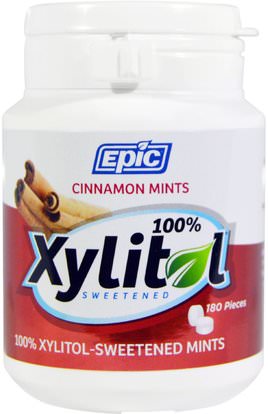 Epic Dental, 100% Xylitol-Sweetened, Cinnamon Mints, 180 Pieces ,حمام، الجمال، العناية بالأسنان عن طريق الفم، إكسيليتول الصمغ الحلوى