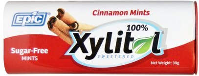 Epic Dental, 100% Xylitol Sweetened, Cinnamon Mints, Sugar-Free, 30 g ,حمام، الجمال، العناية بالأسنان عن طريق الفم، إكسيليتول الصمغ الحلوى