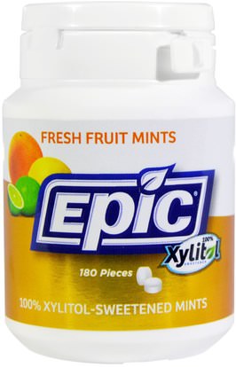 Epic Dental, 100% Xylitol Sweetened, Fresh Fruit Mints, 180 Pieces ,حمام، الجمال، العناية بالأسنان عن طريق الفم، إكسيليتول الصمغ الحلوى