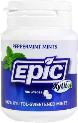Epic Dental, 100% Xylitol-Sweetened, Peppermint Mints, 180 Pieces ,حمام، الجمال، العناية بالأسنان عن طريق الفم، إكسيليتول الصمغ الحلوى