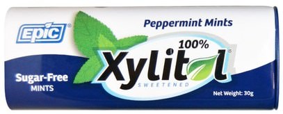Epic Dental, 100% Xylitol Sweetened, Peppermint Mints, Sugar-Free, 30 g ,حمام، الجمال، العناية بالأسنان عن طريق الفم، إكسيليتول الصمغ الحلوى