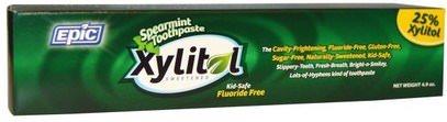 Epic Dental, Kid Safe, Xylitol Sweetened, Spearmint Toothpaste, Fluoride Free, 4.9 oz ,حمام، الجمال، العناية بالفم عن طريق الفم، إكسيليتول العناية بالفم، معجون الأسنان